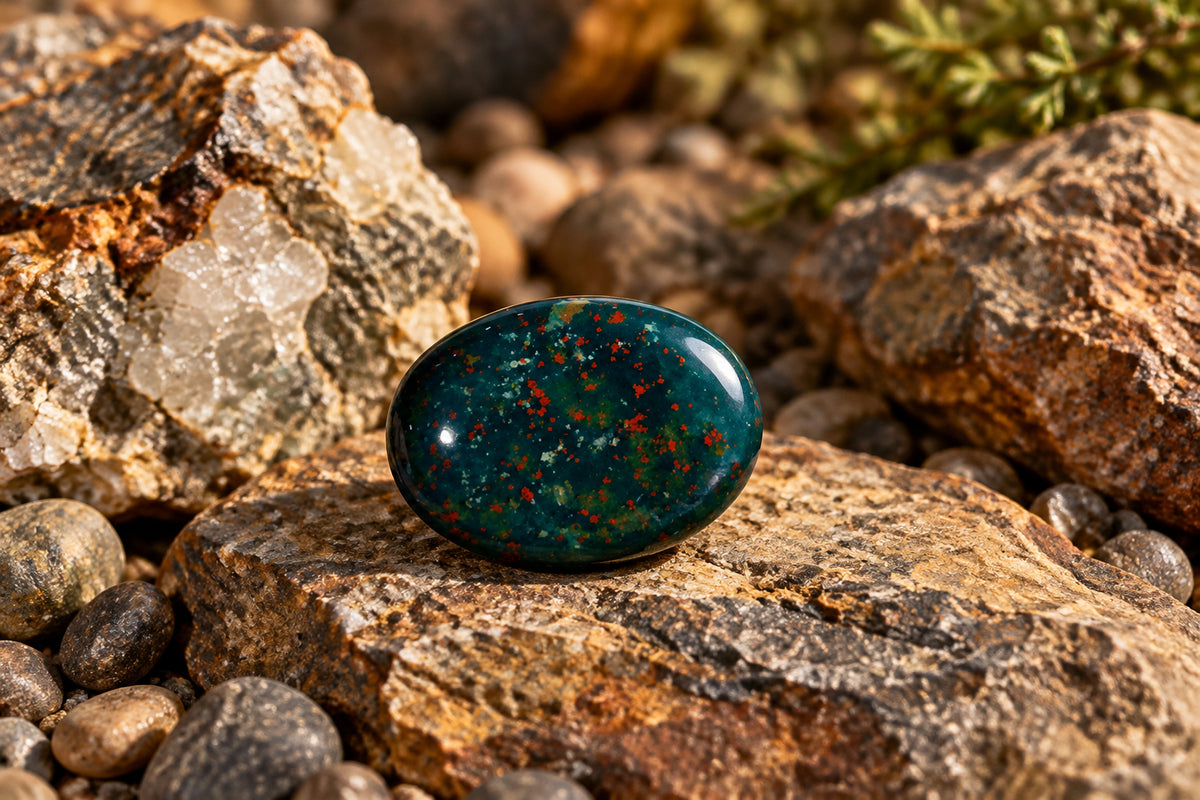 Natural Bloodstone Cabochon – 16.10 Carat | Oval Cut Loose Gemstone